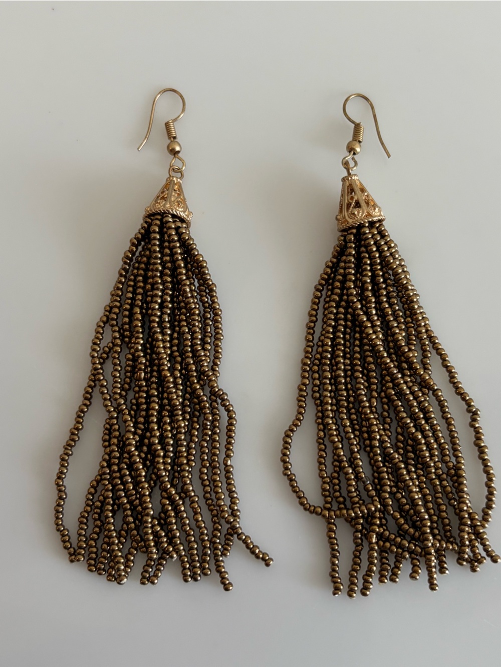 Boho Multi-Strand Metallic Brown Tassel Earrings